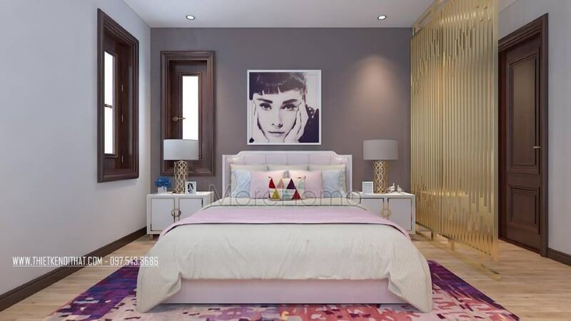 Thiết kế nội thất giường ngủ con với gỗ An Cường màu trắng đầy tinh tế